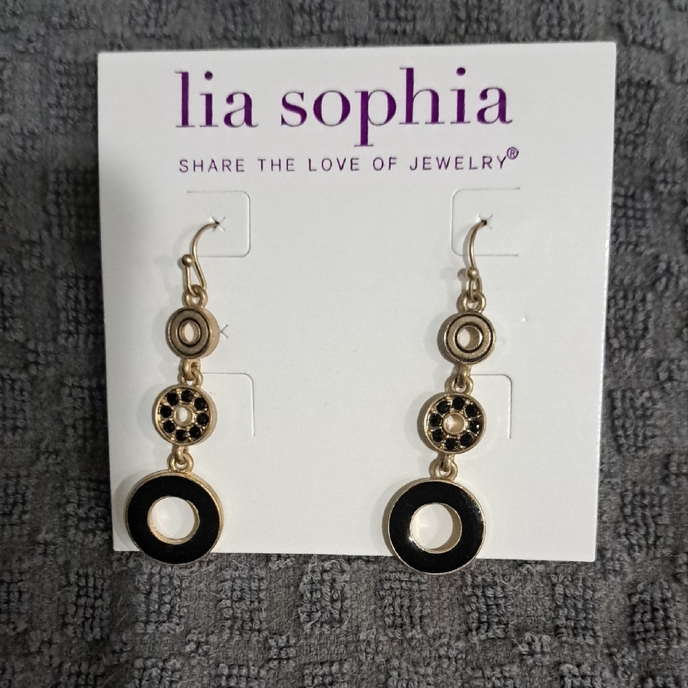 Lia Sophia Elegant Black and Gold Drop Earrings